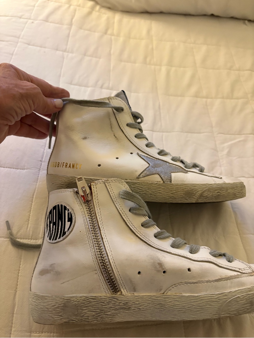 Golden Goose High-Top Sneakers in White and Gray